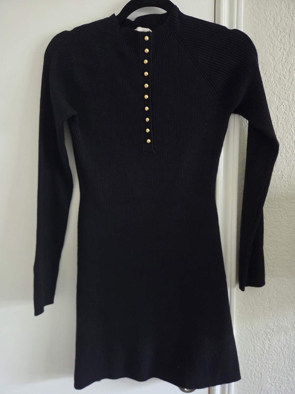 Universal Thread Black Ribbed Knit Sweater Dress Gold Buttons
